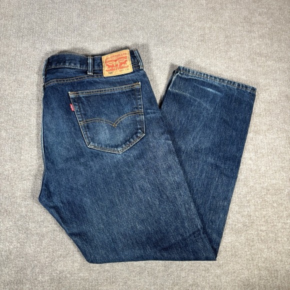 Levis 505 Jeans Mens 40x30 Regular Fit Straight Leg Dark Wash Blue Denim Cotton - Picture 1 of 16